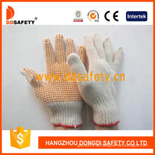 Natürliche Baumwolle / Polyester String Knit. Orange Handschuhe PVC Punkte einseitig (DKP101)